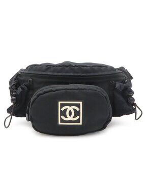 Chanel Sports Line CC Logo Waist Pouch Bag Nylon Canvas Black